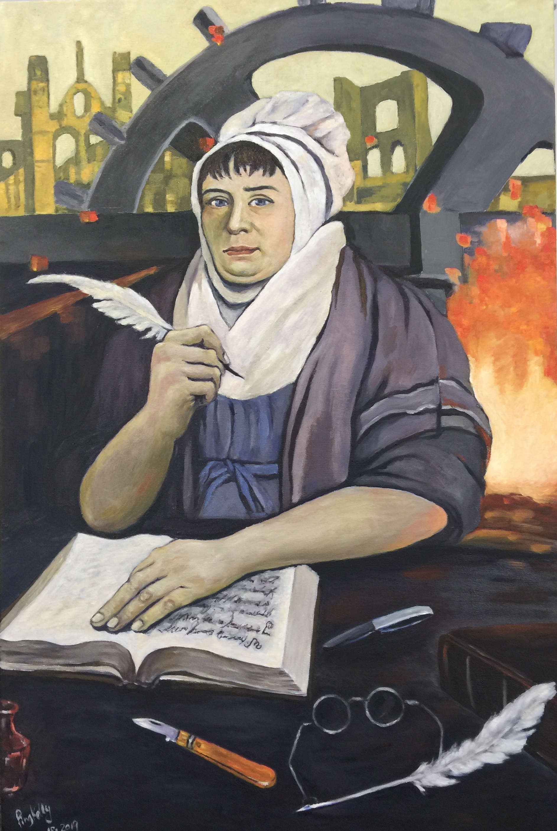 Betty was commissioned by Leeds Industrial Museum for the 'Leeds to Innovation' exhibition at Armley Mills in Leeds. It responds to the only known portrait of Elizabeth Beecroft, a local woman whose intervention rescued the ailing Kirkstall Forge