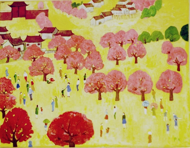 Spring was Ping's first painting after moving to the United Kingdom. This painting was also Ping's first acrylic work and depicts the magnificent cherry blossom that abounds throughout Kunming in springtime.